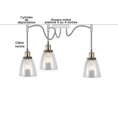 SUSPENSION 3 LAMPES PENDANT GLASS