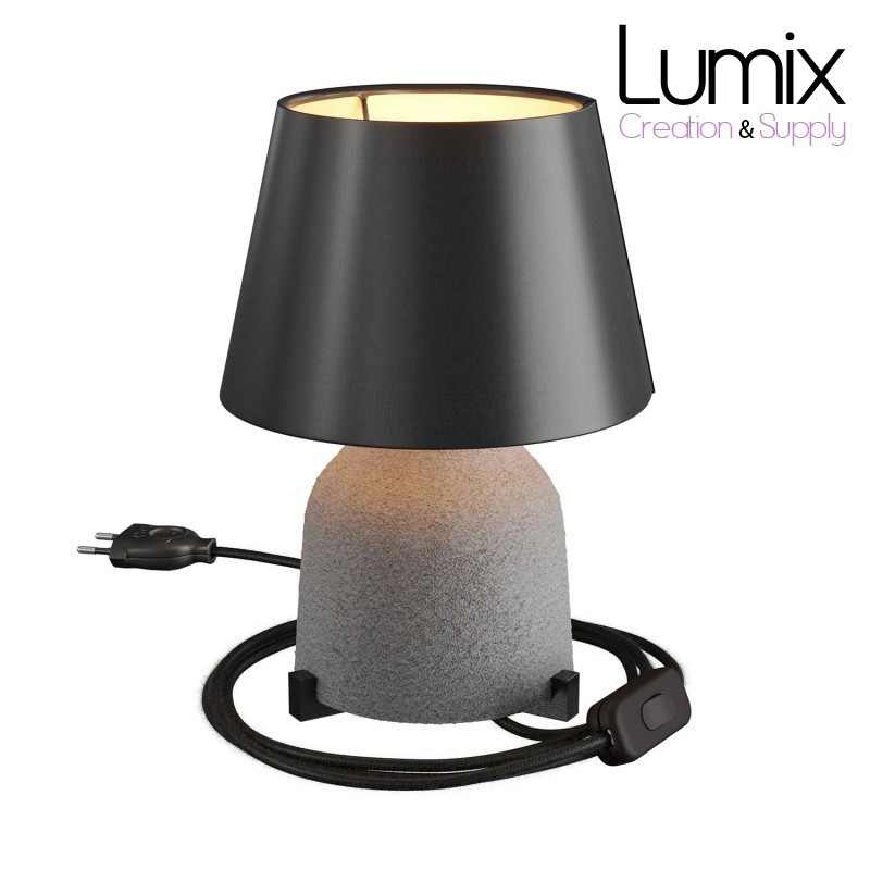 Lampe à poser COPPA EFFET CIMENT forme vase en céramique avec abat-jour Impero tissu noir Lampe à poser COPPA EFFET CIMENT forme vase en céramique avec abat-jour Impero tissu noir