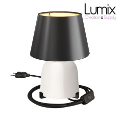 Lampe à poser COPPA BLANC forme vase en céramique avec abat-jour Impero tissu noir