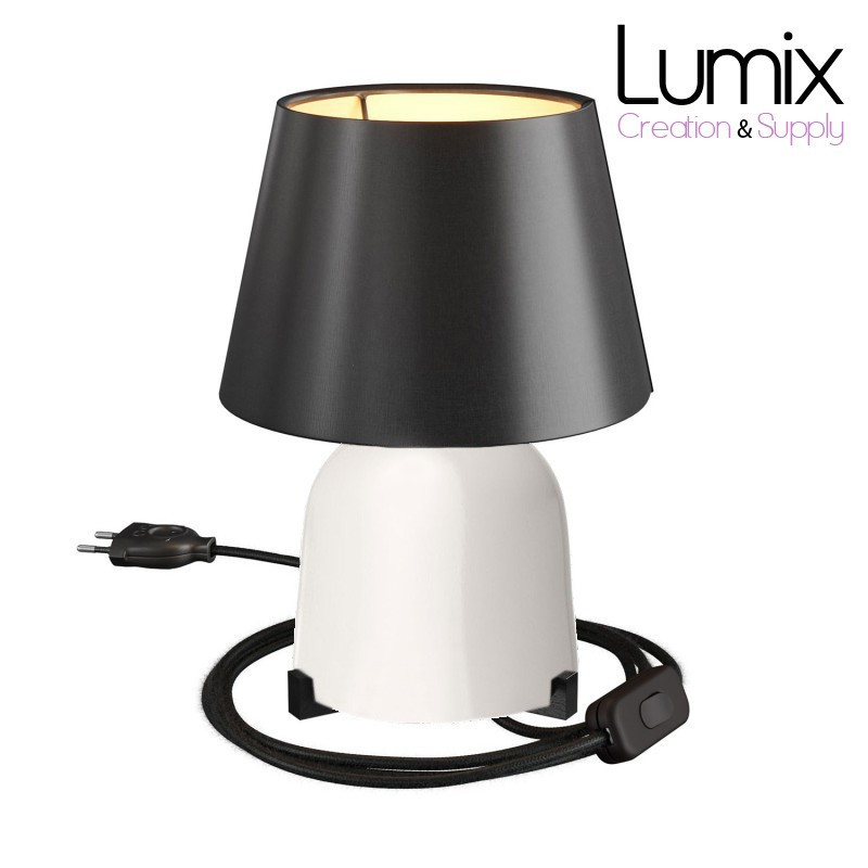 Lampe à poser COPPA BLANC forme vase en céramique avec abat-jour Impero tissu noir