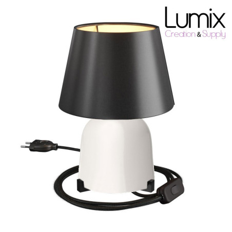 Lampe à poser COPPA BLANC forme vase en céramique avec abat-jour Impero tissu noir