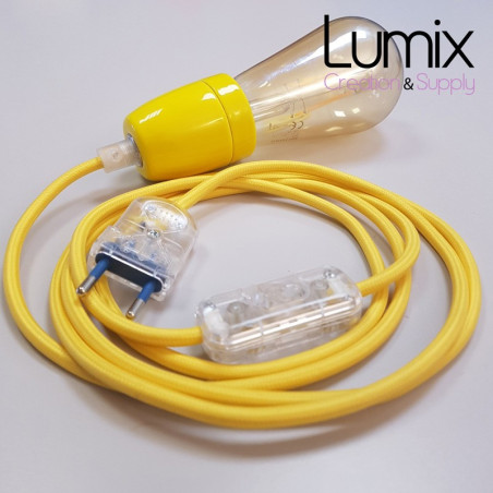 Lampe à suspendre type lampe baladeuse déco avec douille porcelaine jaune