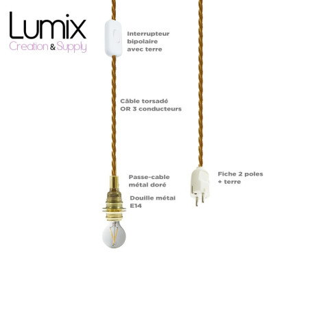 COMMANDE PRIVÉE : 5 Lampes baladeuse prestige E14 câble textile torsadé