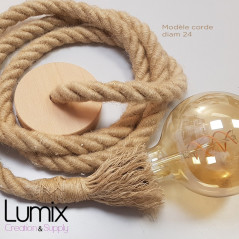 Suspension simple grosse corde en jute diamètre 30 mm - douille E27 Bakélite