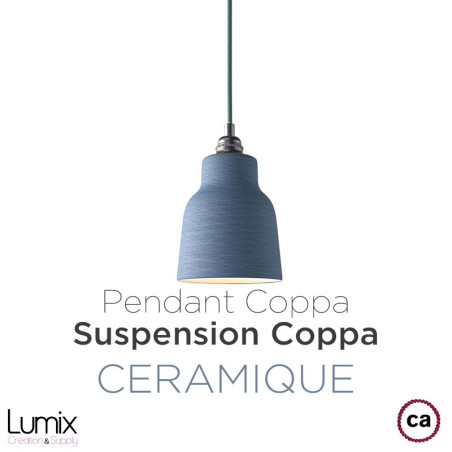 Suspension céramique forme vase en finition Bleu de Cobalt