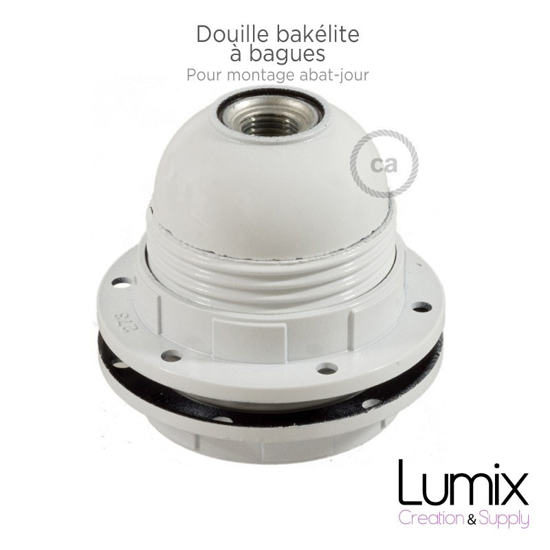 PRIVÉE-PRO- 1 Douille volante E27 bakélite peinte en blanc - cable torsadé blanc