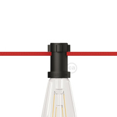 PRIVÉE - 1 câble textile rouge IP65 3G1 + 1 guirlande 15 m avec 8 douilles et 8 ampoules A60 et accessoires