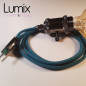 Lampe à suspendre douille vintage métal Perle noire de Tahiti avec interrupteur rotatif intégré et câble bleu lagon Lampe à suspendre douille vintage métal Perle noire de Tahiti avec interrupteur rotatif intégré et câble bleu lagon