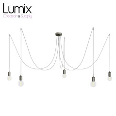 Suspension multiple OCTOPUS 5 finition inox satiné - Câble textile souple