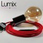 Lampe à suspendre type baladeuse porte-douille métal lisse Perle noire de Tahiti - Câble textile rouge. Lampe à suspendre type baladeuse porte-douille métal lisse Perle noire de Tahiti - Câble textile rouge.