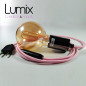 Lampe à suspendre type baladeuse porte-douille métal lisse Perle noire - Câble textile rose Lampe à suspendre type baladeuse porte-douille métal lisse Perle noire - Câble textile rose