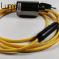 Lampe à suspendre type baladeuse porte-douille métal lisse Perle noire de Tahiti - Câble textile jaune. Lampe à suspendre type baladeuse porte-douille métal lisse Perle noire de Tahiti - Câble textile jaune.