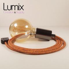 Lampe à suspendre type baladeuse porte-douille métal lisse Perle noire de Tahiti - Câble textile indian.