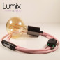 Lampe à suspendre type baladeuse porte-douille métal lisse Perle noire - Câble textile rose Lampe à suspendre type baladeuse porte-douille métal lisse Perle noire - Câble textile rose