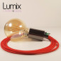 Lampe à suspendre type baladeuse porte-douille métal lisse Perle noire de Tahiti - Câble textile rouge. Lampe à suspendre type baladeuse porte-douille métal lisse Perle noire de Tahiti - Câble textile rouge.