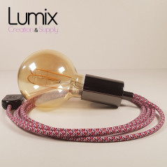 Lampe à suspendre type baladeuse porte-douille métal lisse Perle noire de Tahiti - Câble textile effet soie Pixel