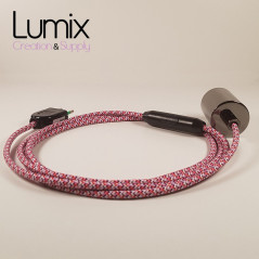 Lampe à suspendre type baladeuse porte-douille métal lisse Perle noire de Tahiti - Câble textile Pixel