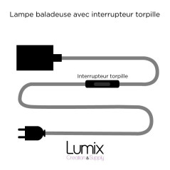 Lampe à suspendre type baladeuse porte-douille métal lisse Perle noire de Tahiti - Câble textile indian.
