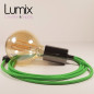 Lampe à suspendre type baladeuse porte-douille métal lisse Perle noire de Tahiti - Câble textile Vert Lime effet soie
