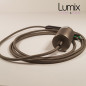 Lampe à suspendre type baladeuse porte-douille métal lisse Inox satinée - Câble textile Gris effet soie