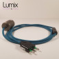 Lampe à suspendre type baladeuse porte-douille métal lisse Inox satiné - Câble textile Bleu Lagon coton Lampe à suspendre type baladeuse porte-douille métal lisse Inox satiné - Câble textile Bleu Lagon coton