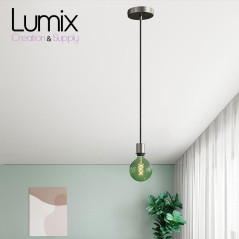 Suspension simple porte-douille et rosace inox satiné - dispositif à bague pour montage abat-jour de votre choix