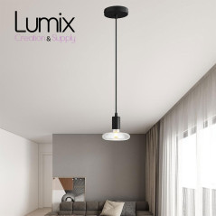 Suspension simple porte-douille lisse et rosace métal noir - Douille E27