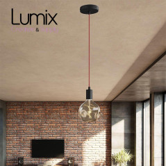 Suspension simple porte-douille lisse et rosace métal noir - Douille E27