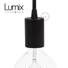 Suspension simple porte-douille lisse et rosace métal noir - Douille E27