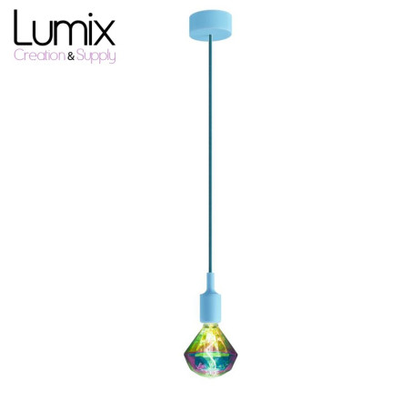 Suspension simple porte-douille et rosace silicone Bleu Clair