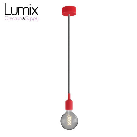 Suspension simple porte-douille et rosace silicone Rouge