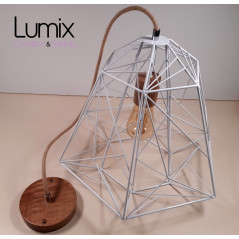 Commande privée : 1 suspension cage métal blanc XL Apollo - porte-douille et rosace plafond bois chêne blanc
