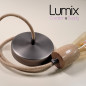 Suspension prestige porte-douille bombé bois chêne blanc et rosace métal inox satiné Suspension prestige porte-douille bombé bois chêne blanc et rosace métal inox satiné