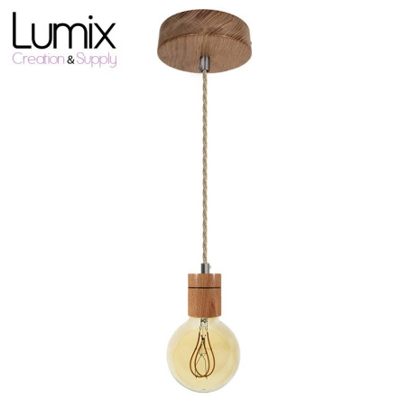 Suspension prestige porte-douille cylindrique et rosace bois chêne blanc - finitions métal au choix