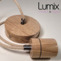 Suspension prestige porte-douille cylindrique et rosace bois chêne blanc - finitions métal au choix Suspension prestige porte-douille cylindrique et rosace bois chêne blanc - finitions métal au choix