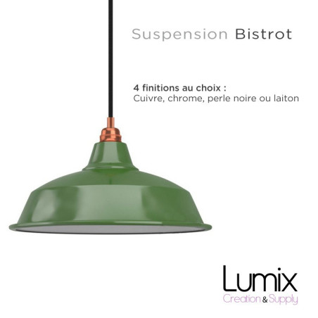 Suspension Bistrot métal revêtement extérieur émail vert intérieur blanc