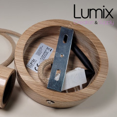 Suspension prestige porte-douille bombé et rosace bois chêne blanc - finitions métal au choix