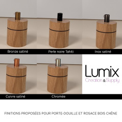 Suspension prestige porte-douille bombé et rosace bois chêne blanc - finitions métal au choix