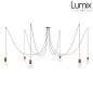 Suspension multiple Médusa 6 lampes avec porte-douille métal avec bague - Câble textile noir rond ou torsadé - 3 finitions Suspension multiple Médusa 6 lampes avec porte-douille métal avec bague - Câble textile noir rond ou torsadé - 3 finitions