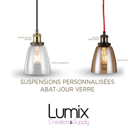Suspension verre à personnaliser douille métal E27 - Nombreuses options possibles