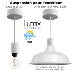 Lampe en suspension pour l'extérieur - Luminaire sur-mesure étanche IP65 - Porte-Douille silicone blanc à bague