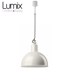 Suspension émaillée blanche style industriel 350 mm de diamètre - Gics réédition
