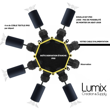 Luminaire en Suspension 6 lampes pour l'extérieur - Branchement en étoile IP65