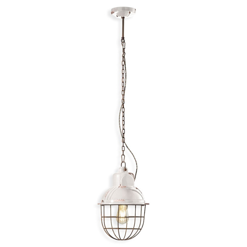 Suspension Rétro industrielle cage métal peinture style vintage - Diam 26 cm Suspension Rétro industrielle cage métal peinture style vintage - Diam 26 cm