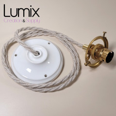 Suspension à griffe laiton - B22 rosace porcelaine blanche