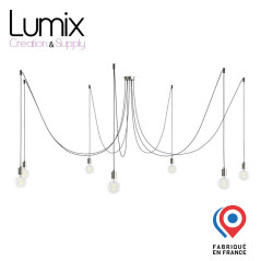 Suspension multiple Octopus 7 - Porte-douille métal couleur Inox avec douille E27 bakélite