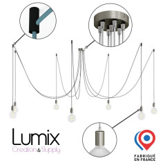 Suspension multiple - Porte-douille métal couleur Inox avec douille E27 bakélite