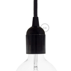 Douille E27 lisse en bakélite noire avec ampoule globe