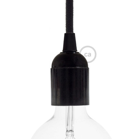 Douille E27 lisse en bakélite noire avec ampoule globe