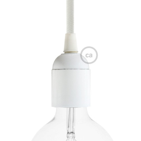 Douille E27 lisse en bakélite blanche avec ampoule globe